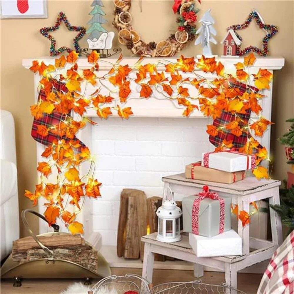 2 Pack Fall Decor Lighted Fall Garland Thanksgiving Decorations for Home